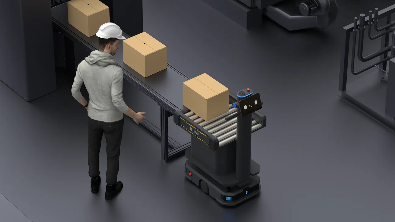 T300 Conveyor recibiendo cajas de una línea transportadora