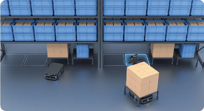 Robots de la serie T600 recogiendo carga bajo estanterías