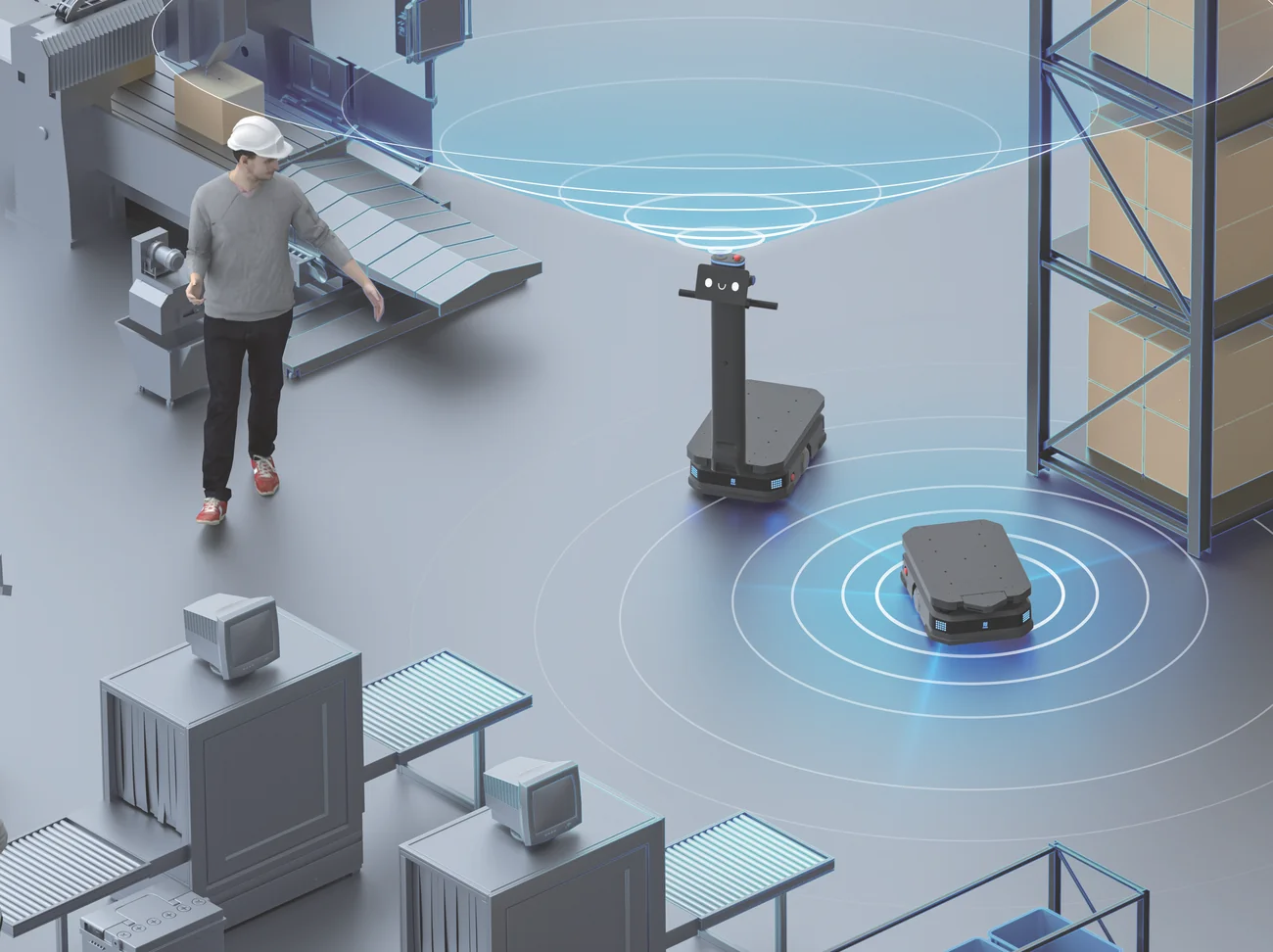 Flota de robots en una planta de fabricación